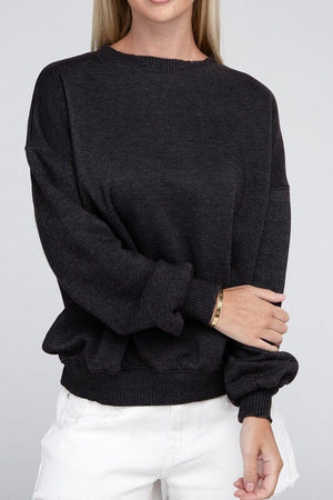 Acid Wash Fleece Oversized Pullover ZENANA ASH BLACK S 