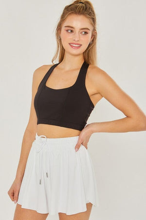 Activewear Crop Halter Back Detail Top Love Tree BLACK S 