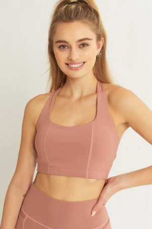 Activewear Crop Halter Back Detail Top Love Tree CLAY S 