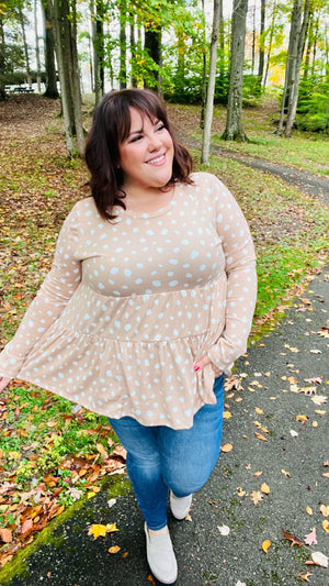 All For You Taupe Abstract Dot Tiered Babydoll Top Haptics 