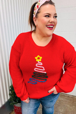 All I Want Red Christmas Tree Lurex Embroidery Sweater Haptics 