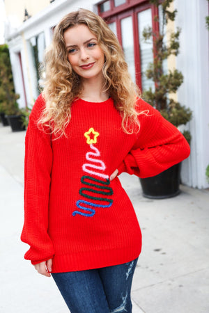 All I Want Red Christmas Tree Lurex Embroidery Sweater Haptics 