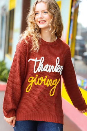 All I Want Thanksgiving Pop Up Embroidery Chunky Sweater Haptics 