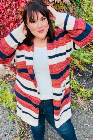 All Put Together Rust & Navy Striped Pocketed Cardigan Haptics 