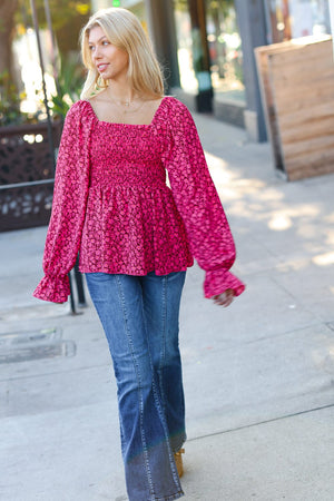 Always With You Fuchsia Smocked Ditzy Floral Ruffle Top Haptics 