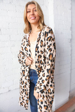 Animal Print Brushed Knit Pocketed Cardigan Hoodie Now And Forever 