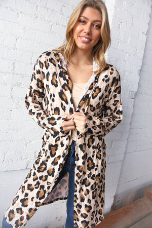 Animal Print Brushed Knit Pocketed Cardigan Hoodie Now And Forever 