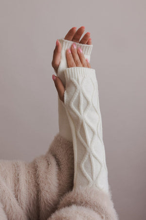 Aran Soft Knitted Arm Warmer Accessories Leto Collection Ivory 