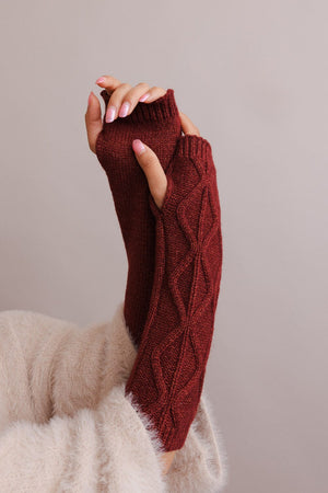 Aran Soft Knitted Arm Warmer Accessories Leto Collection Maroon 