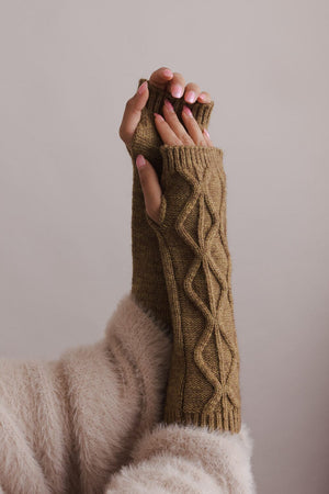 Aran Soft Knitted Arm Warmer Accessories Leto Collection Mustard 