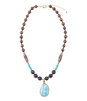 Argo Blue Apatite and Brown Tiger's Eye Golden Pendant Necklace