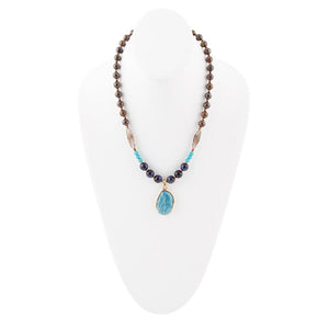 Argo Blue Apatite and Brown Tiger's Eye Golden Pendant Necklace