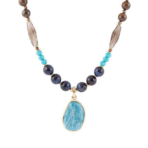 Argo Blue Apatite and Brown Tiger's Eye Golden Pendant Necklace