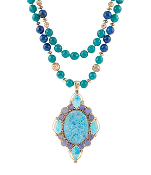 Argo Blue Apatite and Golden Bronze Pendant Necklace