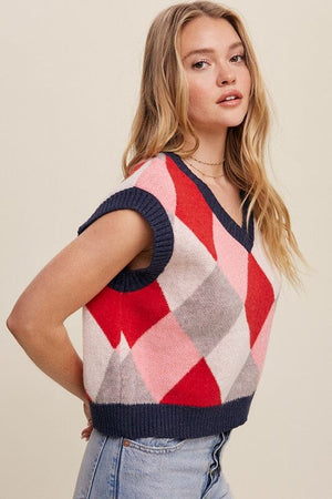 Argyle Cropped Sweater Vest Listicle 
