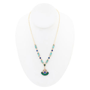 Art Deco Colorful Inlay Golden Necklace