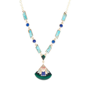 Art Deco Colorful Inlay Golden Necklace