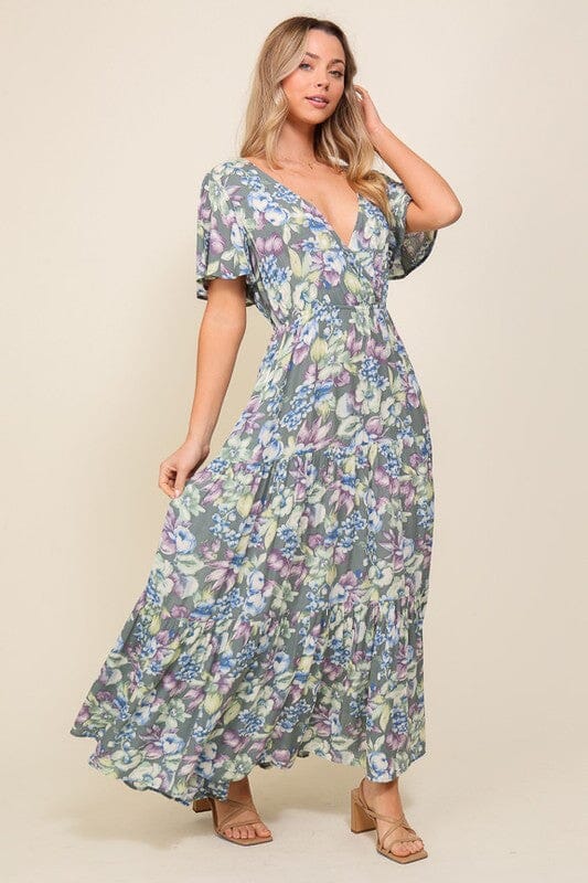 ARYA FLORAL MAXI DRESS TIMING D.BLUE/LAVENDER S 