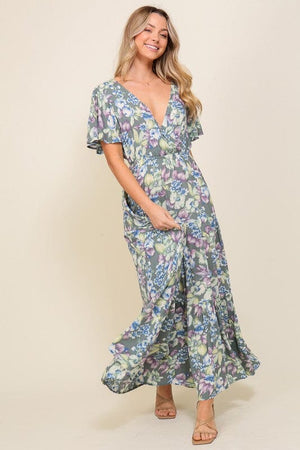 ARYA FLORAL MAXI DRESS TIMING D.BLUE/LAVENDER S 