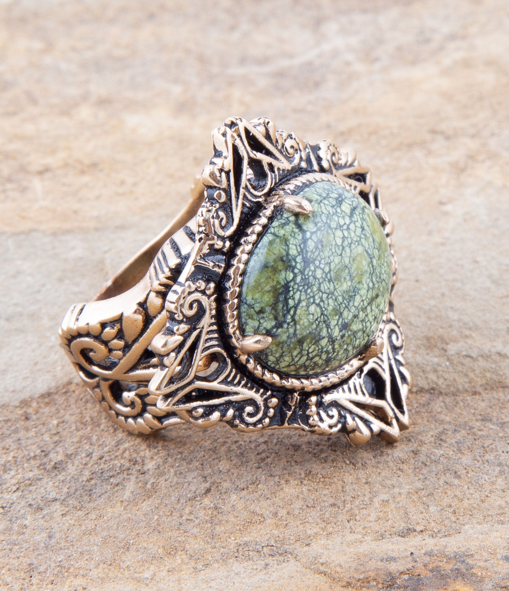 Aspen Green Serpentine Golden Statement Ring