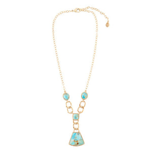 Athena Blue Turquoise Golden Y Neck Necklace