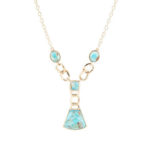 Athena Blue Turquoise Golden Y Neck Necklace