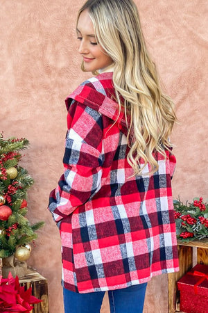 Red Riding Hooded Plaid Cardigan