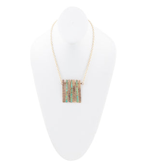 Aztec Blue Turquoise and Golden Bronze Fan Necklace