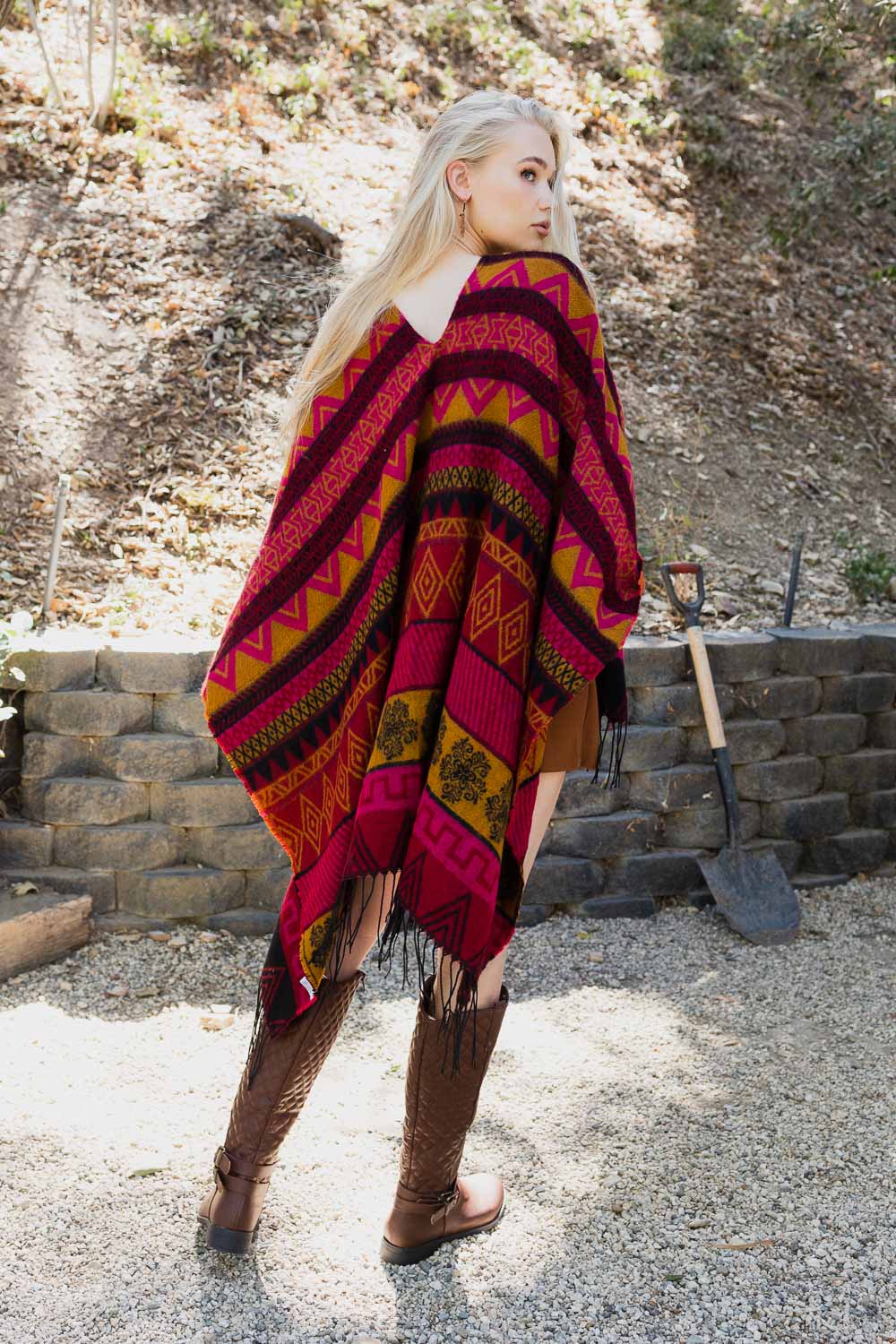 Aztec Inspired Go West Poncho Ponchos One Size / Fuchsia