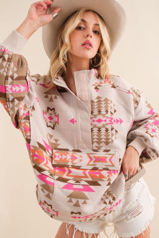 Aztec Western Pullover Blue B Pink S 