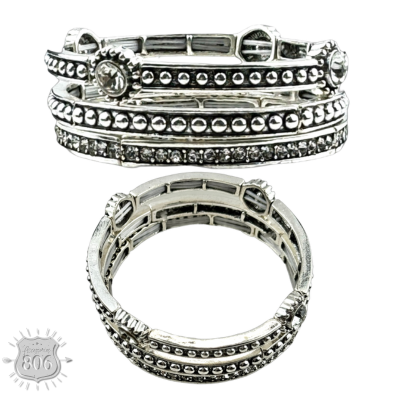 Three Piece Silver + Rhinestone Bracelet Set