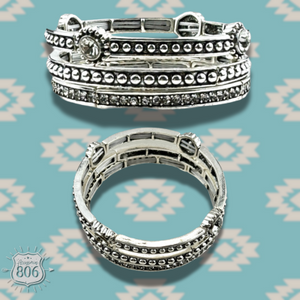 Three Piece Silver + Rhinestone Bracelet Set