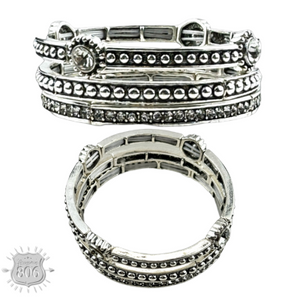 Three Piece Silver + Rhinestone Bracelet Set