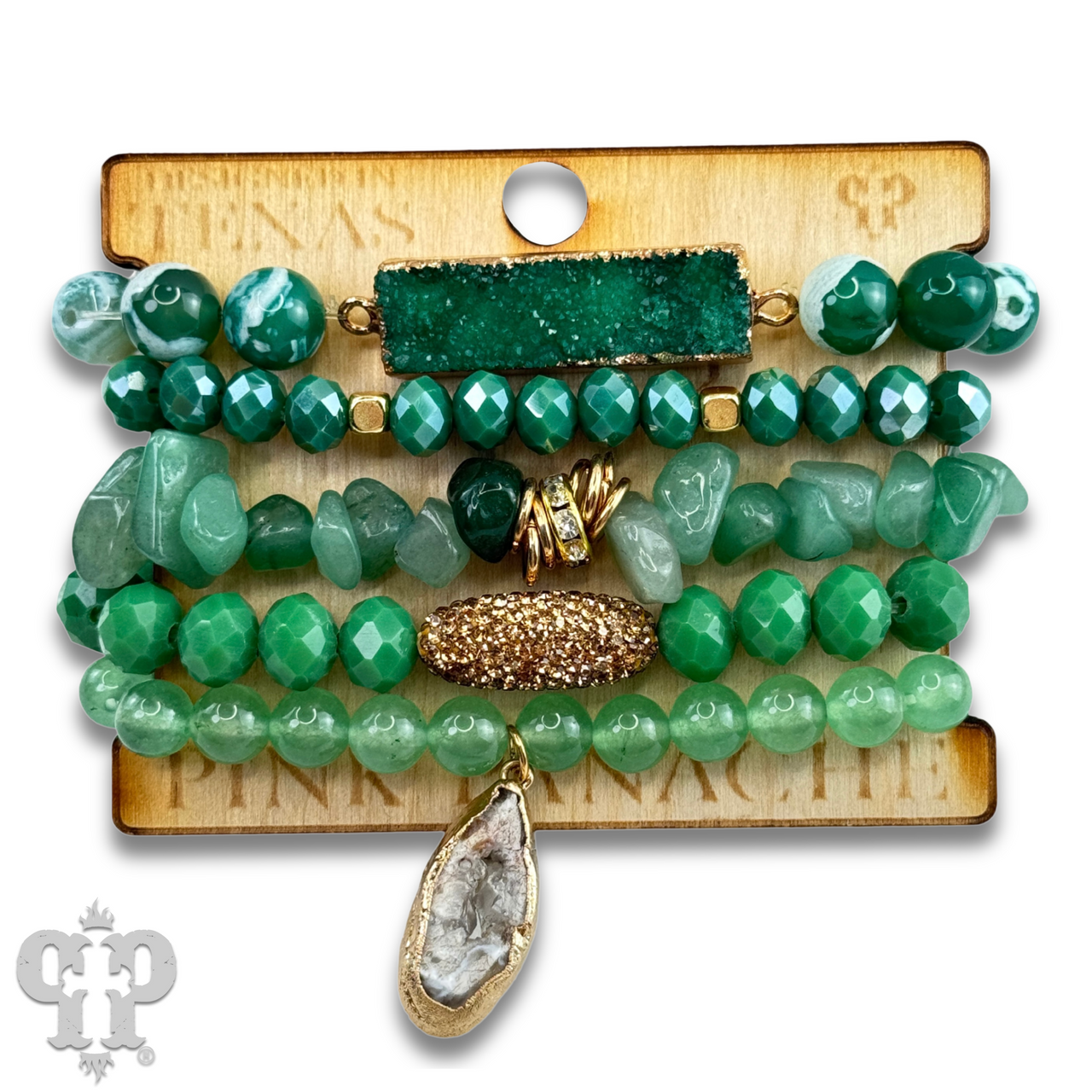 Mixed Stone + Crystal Bead Druzy Charm Bracelet Set