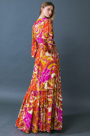 Long Sleeve Printed Woven Maxi Dress