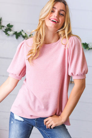 Baby Pink Puff Sleeve Two Tone Sweater Top Haptics 