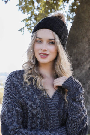 Basic Ribbed Pom Beanie Hats & Hair Leto Collection Black 