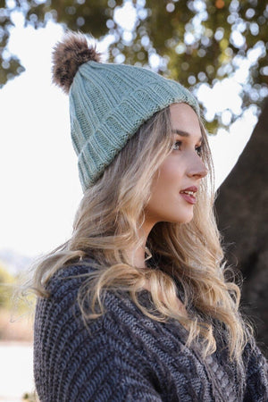 Basic Ribbed Pom Beanie Hats & Hair Leto Collection Mint 
