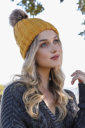 Basic Ribbed Pom Beanie Hats & Hair Leto Collection Mustard 