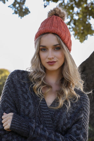 Basic Ribbed Pom Beanie Hats & Hair Leto Collection Persimmon 