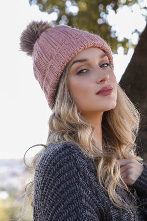 Basic Ribbed Pom Beanie Hats & Hair Leto Collection Rose 