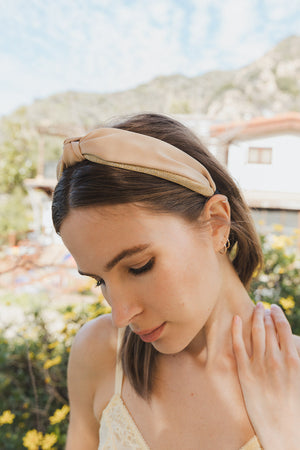 Basic Woven Top Knot Headband Accessories Beige