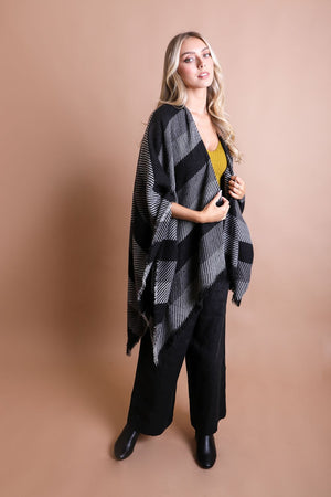 Bat Sleeve Knit Cardigan Ponchos Charcoal