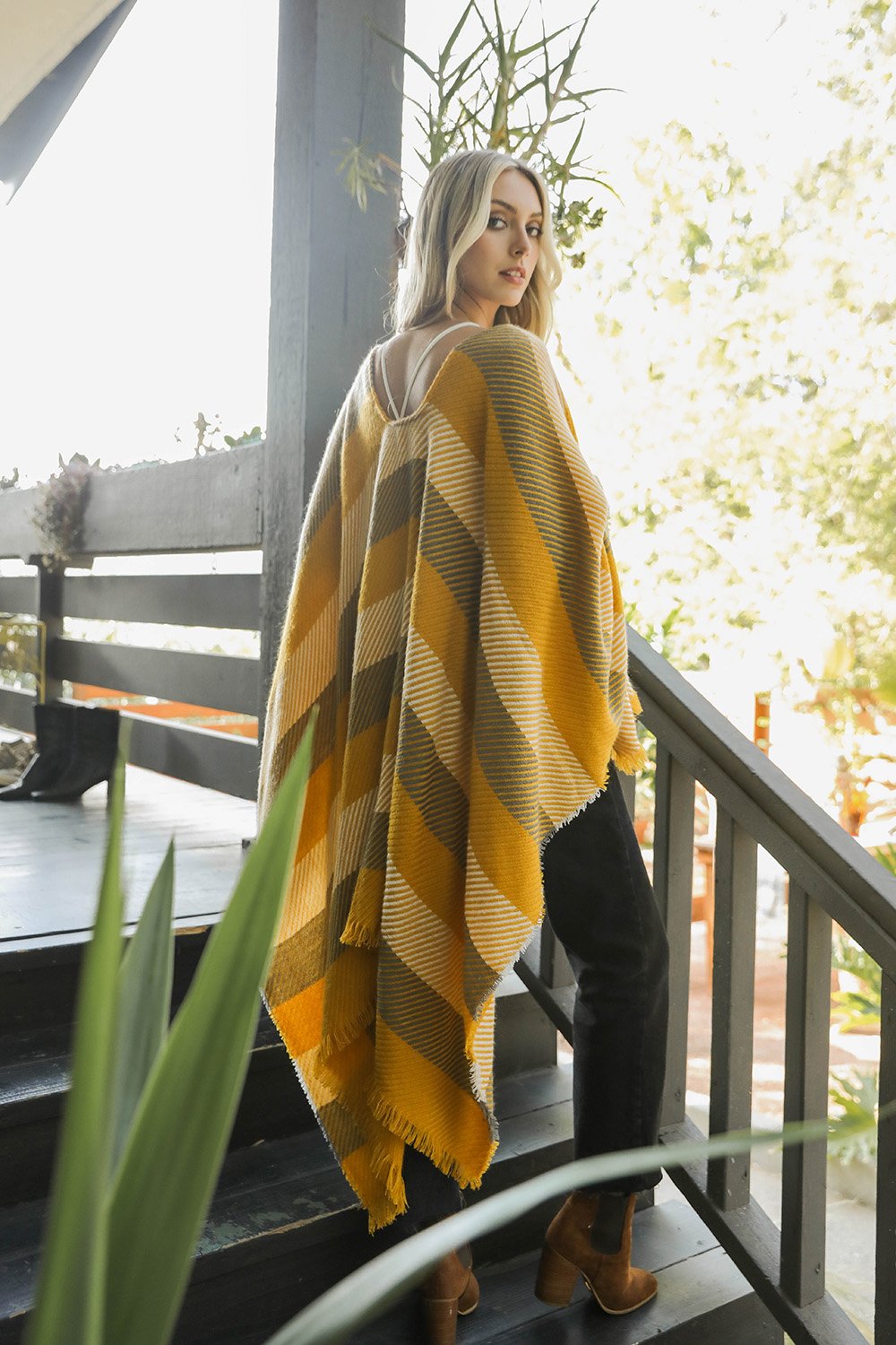 Bat Sleeve Knit Cardigan Ponchos Mustard