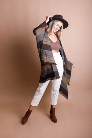 Bat Sleeve Knit Cardigan Ponchos Mocha