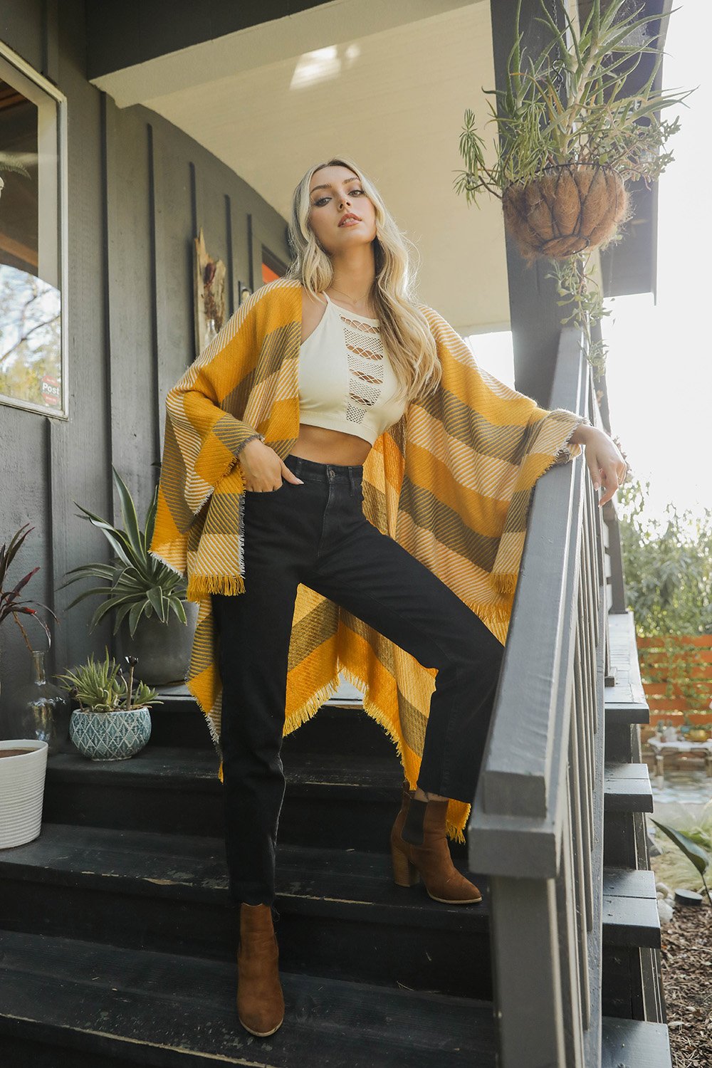 Bat Sleeve Knit Cardigan Ponchos Mustard