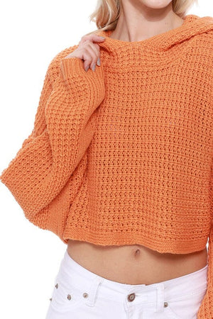 Bat Wing Sleeve Crop Waffle Knit Hoodie Top Mak 