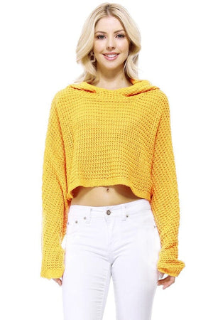 Bat Wing Sleeve Crop Waffle Knit Hoodie Top Mak Honey SM 