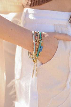 Beaded Gold Stacked Bracelet Jewelry Leto Collection Teal 