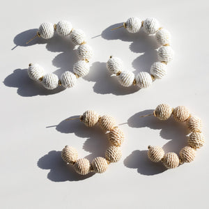 Beige Raffia Statement Hoops